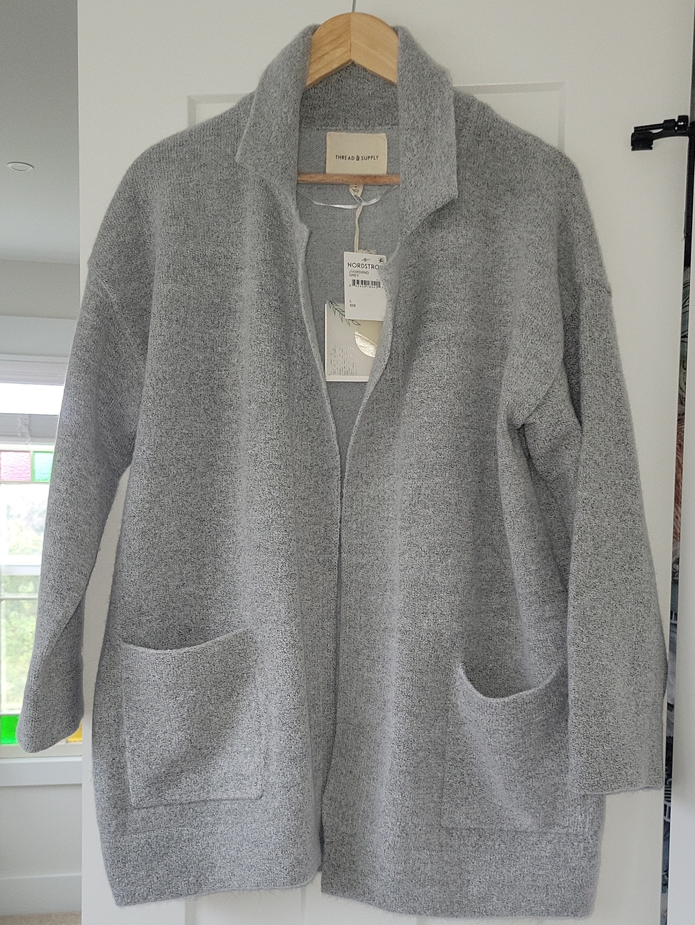 Thread & Supply Light Gray Open-Front Pocket Cardigan